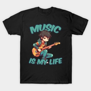 A boy playing his favourite guitar T-Shirt